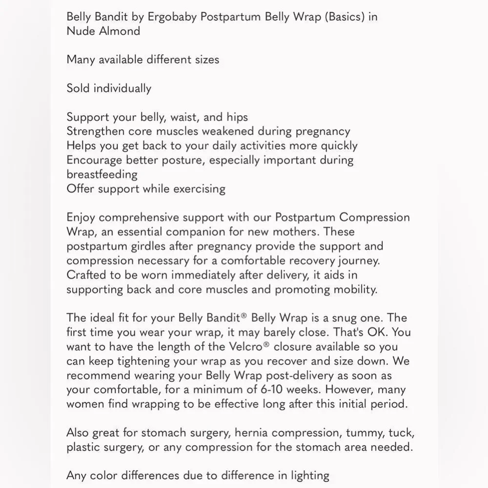 Belly Bandit by Ergobaby Postpartum Belly Wrap (Basics) in Nude Almond